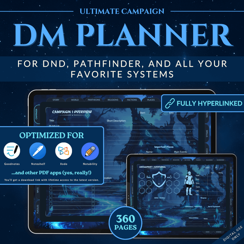 Screenshot vom DnD digital DM Journal in blau.